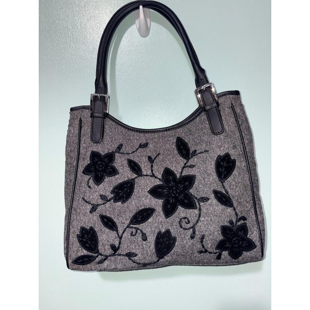 Vintage Talbots Purse Grey Black Floral Cloth Handbag